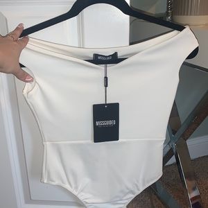 Off the shoulder white body suit for going out